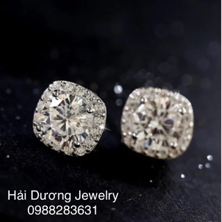 Bông tai nữ mặt vuông gắn hột xoàn bạc italy cao cấp 925