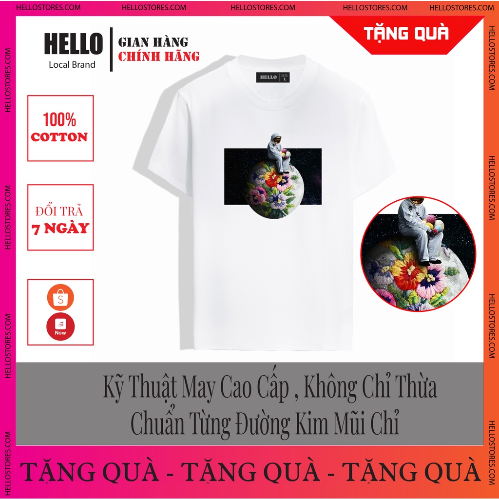 Áo thun tay lỡ nam nữ, áo phông unisex form rộng chất cotton mát mịn thấm hút mồ hôi in hình Hello Vũ Trụ Hoa_Ap10