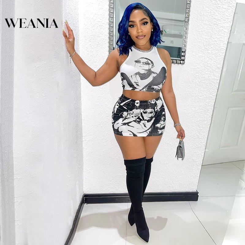 Bộ Áo Tank Top Sát Nách + Chân Váy Lưng Cao Thời Trang Quyến Rũ Cho Nữ