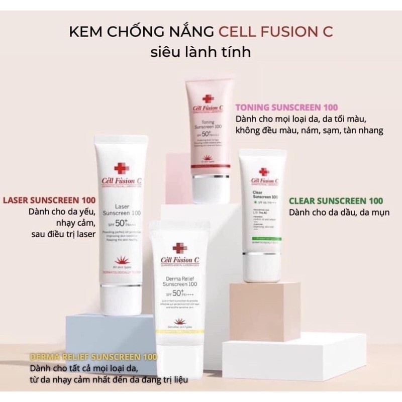 (Đủ Bill)Kem chống nắng cell fusion C Laser / Clear / Toning 50ml.