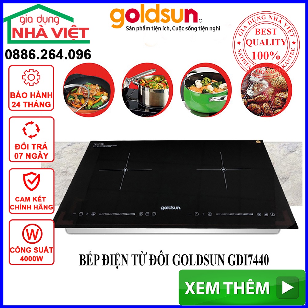 Bếp điện từ Goldsun GDI7440, Bếp từ đôi công suất 4000W bảo hành 24 tháng, lỗi đổi mới miễn phí trong 10 ngày mã GDI7440