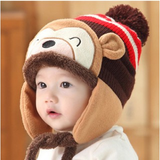 Mũ bịt tai khỉ lót lông cừu ấm cho bé