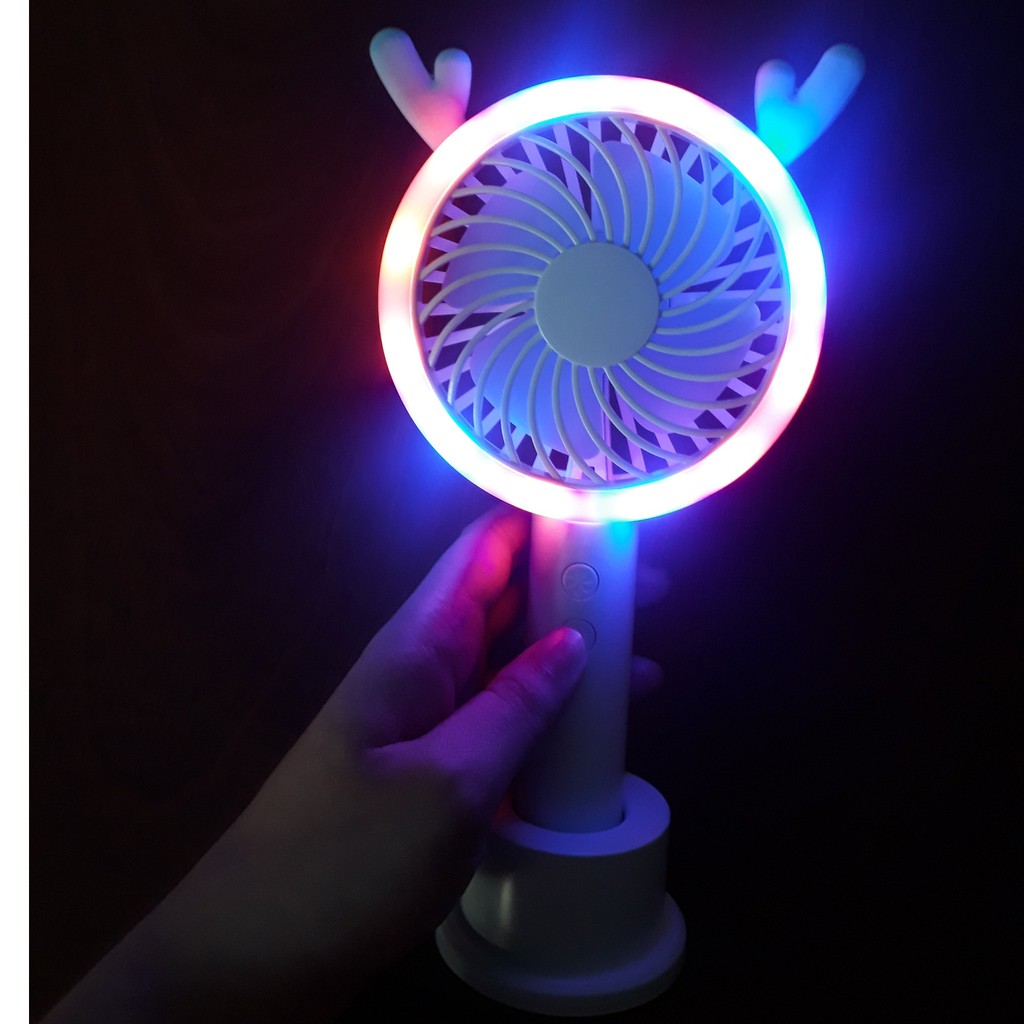 Quạt Tích Điện Mini Cầm Tay Hoặc Để Bàn Có Đèn Led Đế Tròn | BigBuy360 - bigbuy360.vn