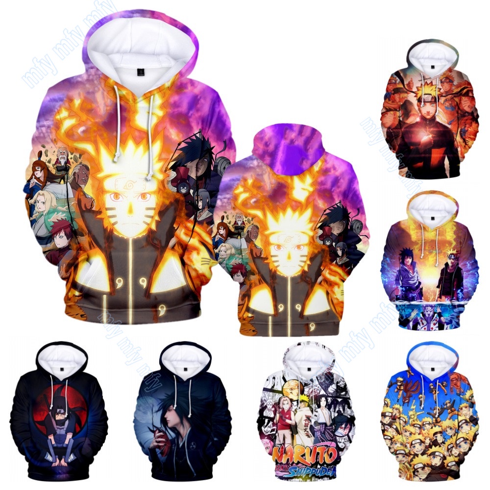 Áo Khoác Hoodie In Hình Naruto Uchiha Sasuke Kakashi Gaara Thời Trang Cho Bé Trai và Bé Gái