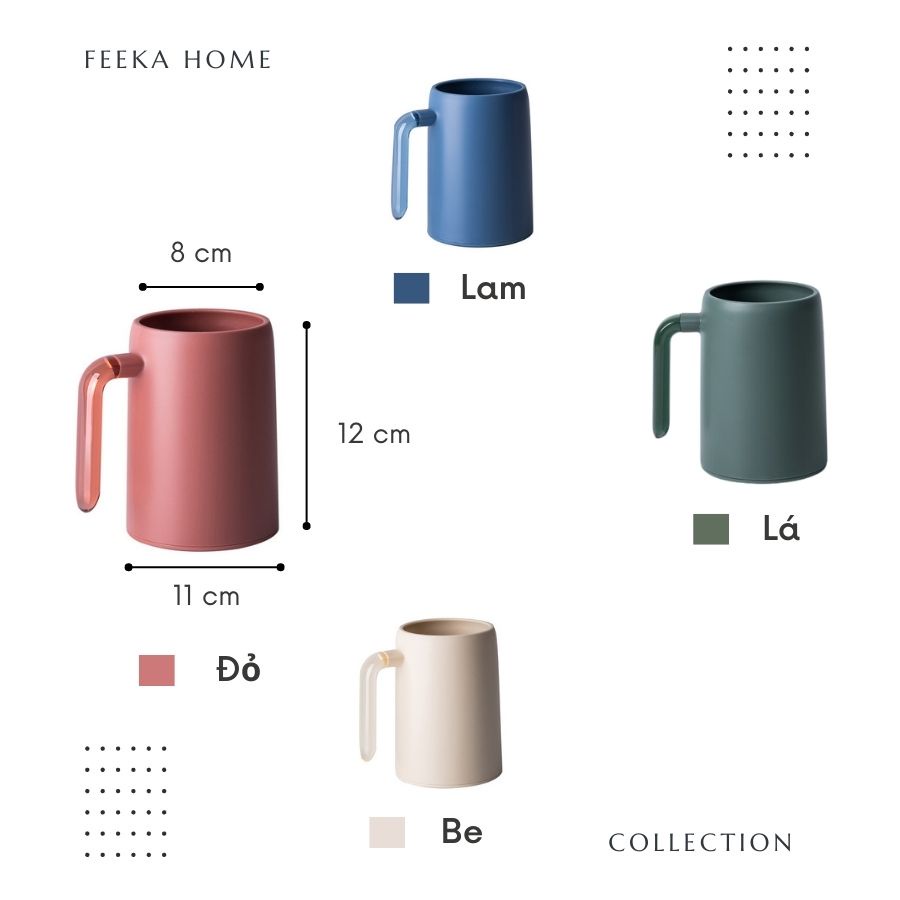 Cốc đánh răng súc miệng có quai FEEKA siêu cute, ly đánh răng đôi phòng tắm có quai nhựa cao cấp