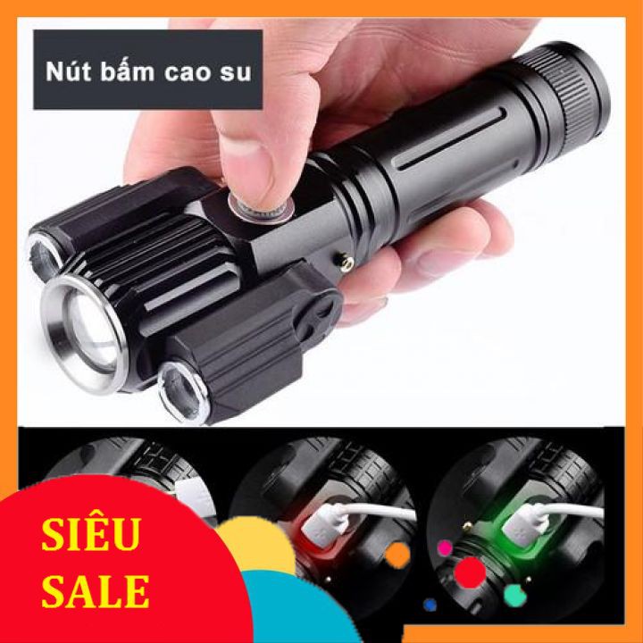 [Hàng Nhập Khẩu] Đèn pin siêu sáng 3 bóng xoay 360 độ, 4 chế độ hàng cao cấp