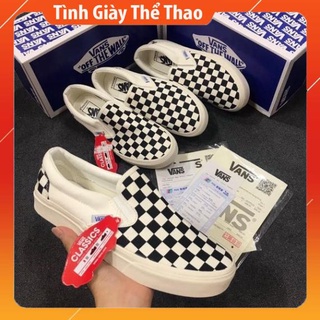 Giày thể thao van caro QC, giày van caro lười slip on nam nữ full box