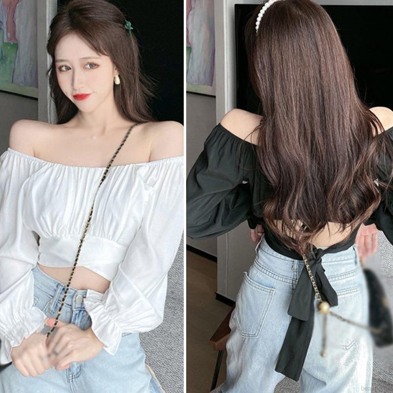 Áo Croptop Tay Dài Cổ Vuông Thiết Kế Hở Lưng Quyến Rũ | BigBuy360 - bigbuy360.vn