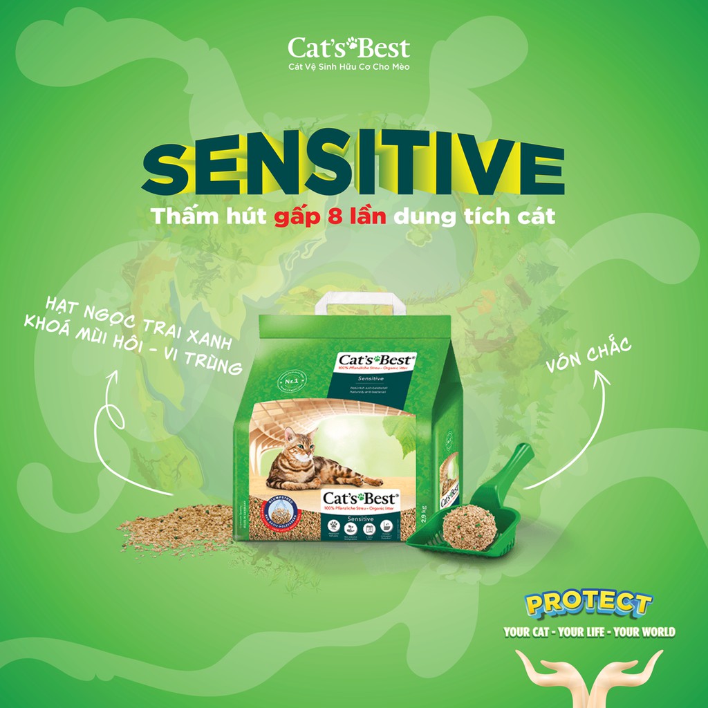 [8L] Cát gỗ vón cục Cat's Best Sensitive siêu thấm hút và kháng khuẩn 8L