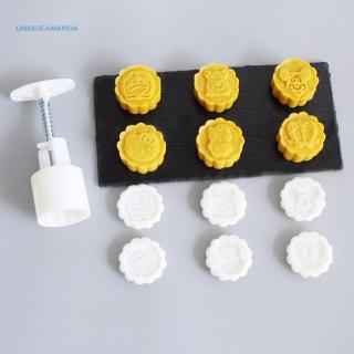 *Tool*DIY Baking Cartoon Animal 1 Khuôn bánh trung thu + 6 Stamps Set Hand Pressure Mould Accessories