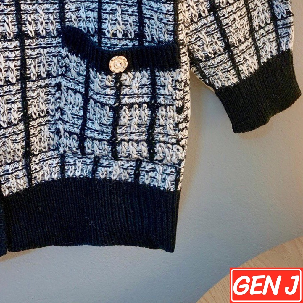 áo cardigan len họa tiết kẻ kim tuyến sang chảnh - Gen J