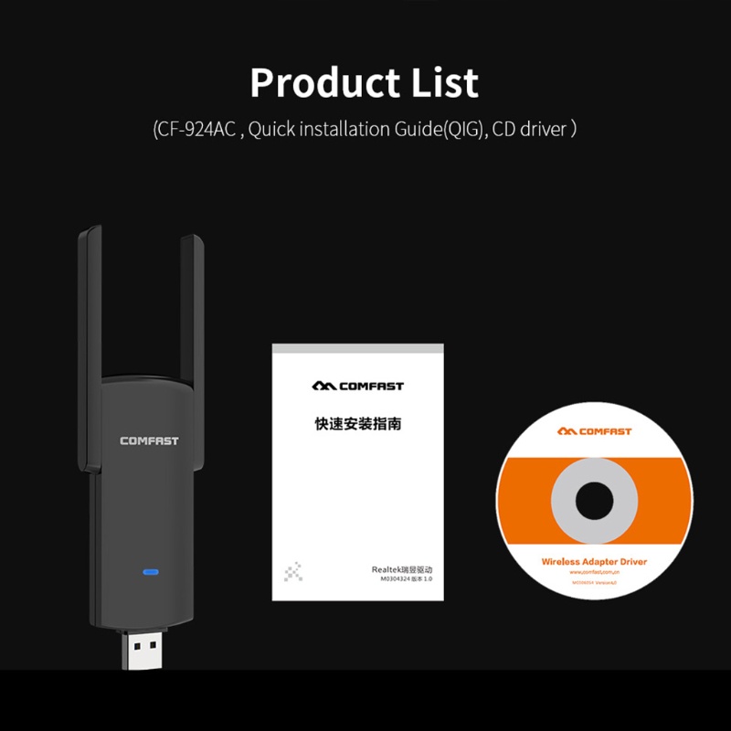 Usb Wifi Không Dây Bang RTL8812BU 802.11abgn 2.4G / 5G 1300M Có Ăng Ten