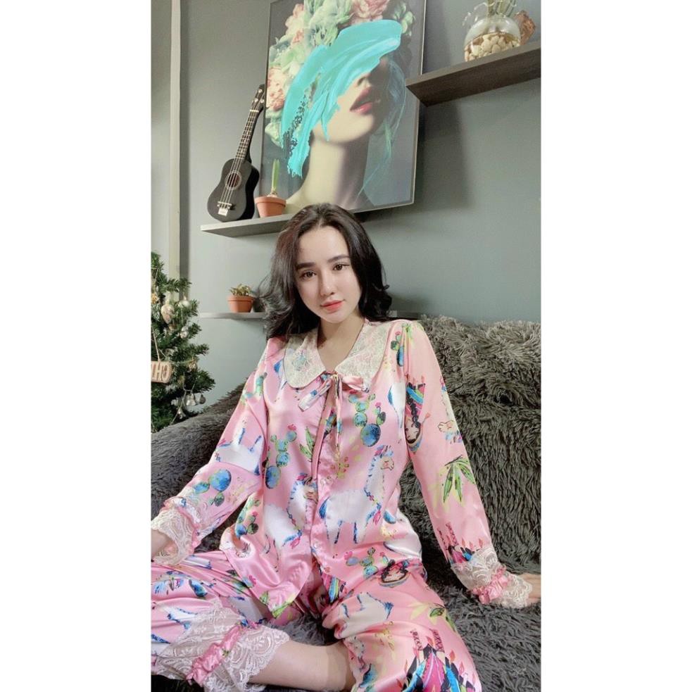 Đồ Bộ Nữ Mặc Nhà Mặc Ngủ Áo Dài Quần Dài Kiểu Pijama Sang Chảnh Từ Lụa Cao Cấp.