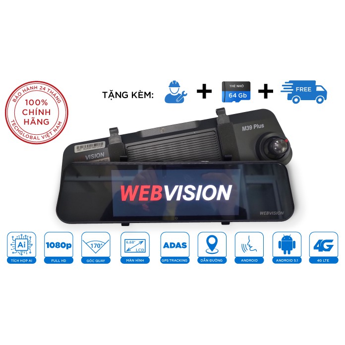 Camera Hành Trình Webvision M39 Plus Ra Lệnh Bằng Giọng Nói- Tặng thẻ 64gb + sim 4G