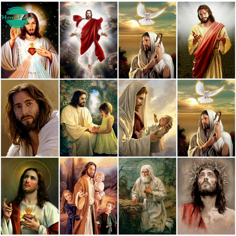 Bộ Tranh Đính Đá Tự Làm Hình Chúa Jesus 30x40cm Trang Trí Nhà Cửa