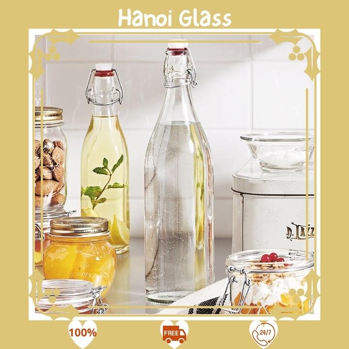 Chai thuỷ tinh 🍄 1000ml 🍄 nắp nhựa quai inox đựng mật ong nước ép trang trí - [ RẺ VÔ ĐỊCH ]