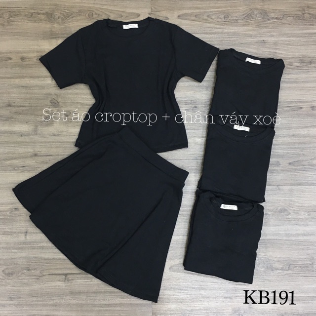 Set Áo Croptop Tay Ngắn + Chân Váy Xoè (Kèm Ảnh Thật) - SD07