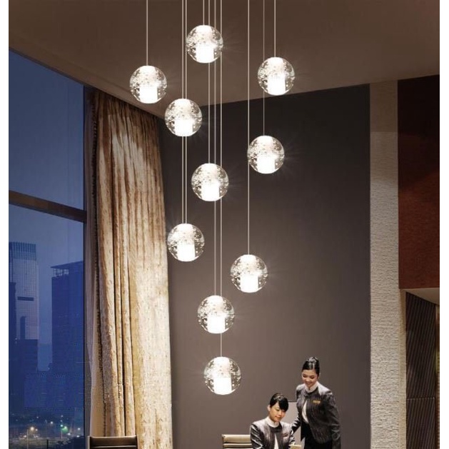 Đèn thả thông tầng KUNLI trang trí nội thất hiện đại loại 10 bóng pha lê thủy tinh cao cấp [ẢNH VIDEO THẬT 100%]