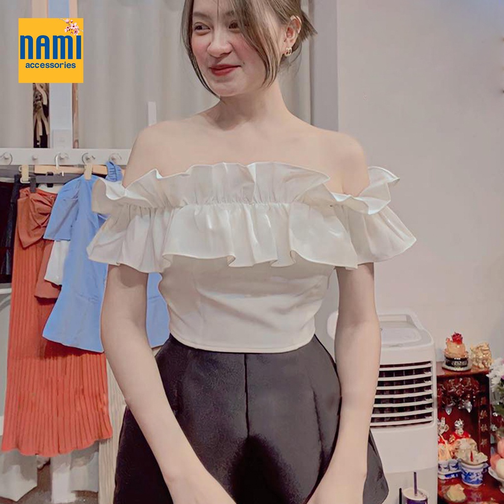 ( HÀNG CHUẨN ĐẸP ) Áo Trễ Vai Croptop Nhún Bèo Yểu Điệu Thục Nữ Xinh Xắn Gợi Cảm - ATNU038