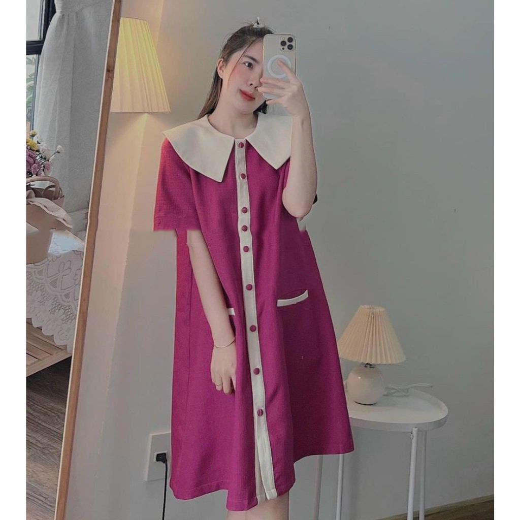 Đầm Bầu Váy Bầu Công Sở Lịch Sự Mùa Hè Đi Làm Đi Chơi Cổ Bèo M592 Mom and Baby
