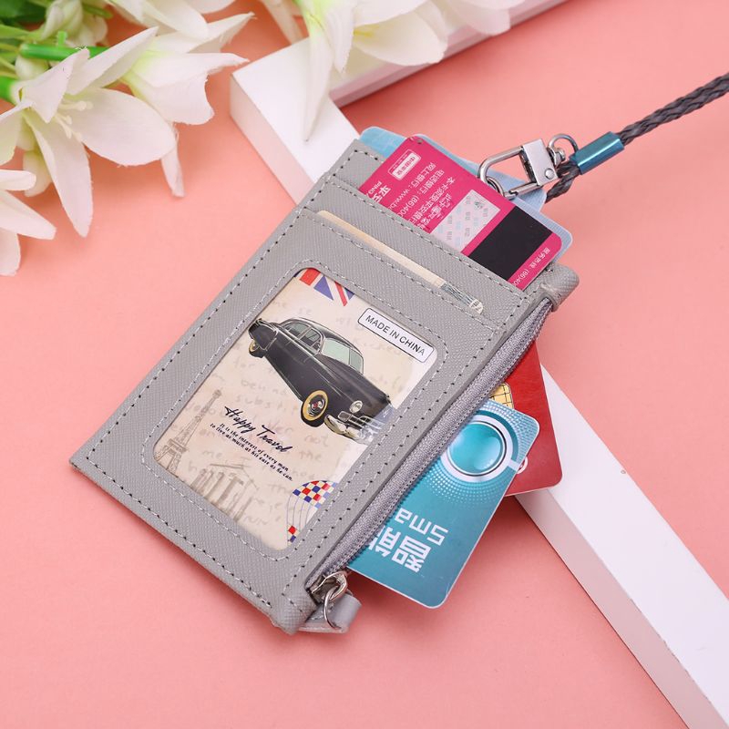 Ví đựng thẻ ID bằng da PU có dây đeo cổ cho nam & nữ