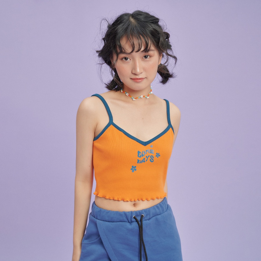 Áo hai dây cam viền xanh - Naras Studio