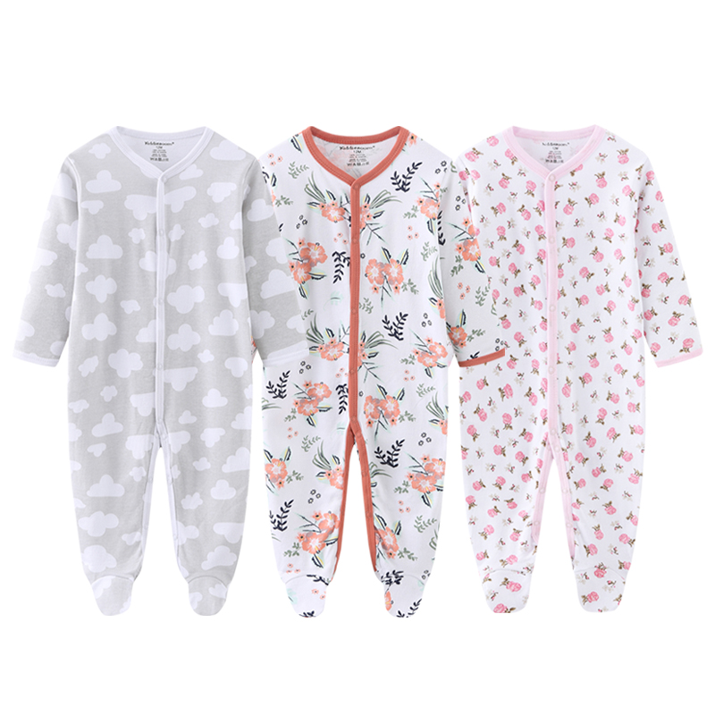 Set 3 áo liền quần tay dài vải cotton thời trang xuân thu 2021 cho bé 0-12 tháng tuổi