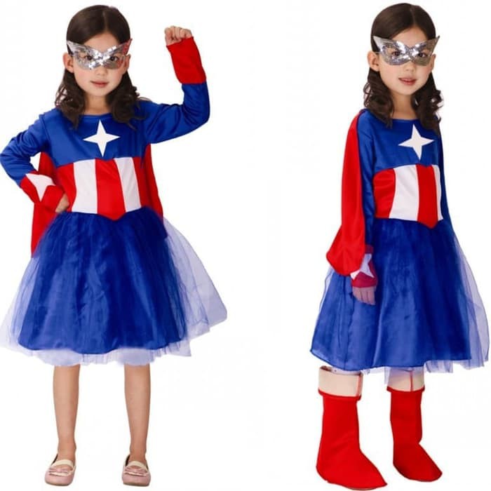 Bộ Đồ Hóa Trang Nhân Vật Siêu Anh Hùng Captain America Cho Bé Gái Dịp Halloween