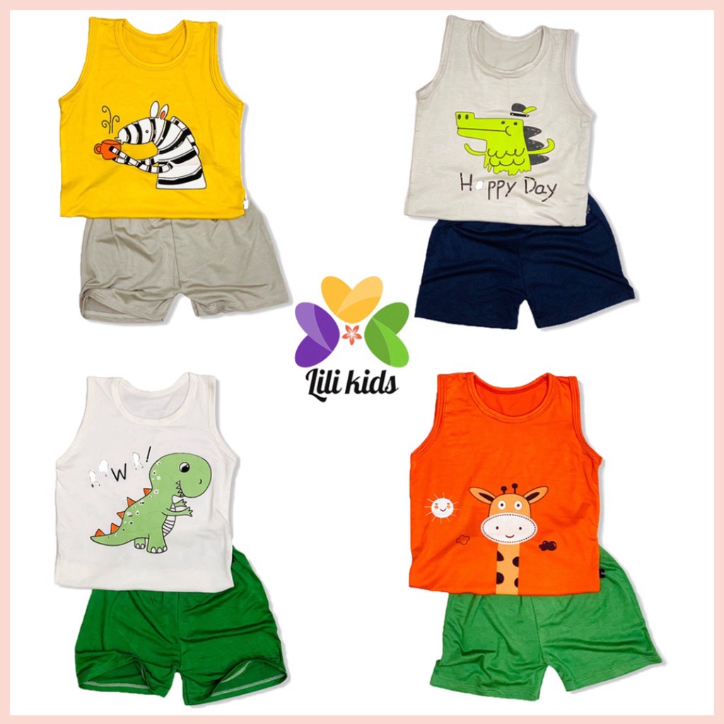 Bộ ba lỗ cho bé trai và bé gái chất thun lạnh mềm mịm họa tiết ngộ nghĩnh LILIKIDS BBL02