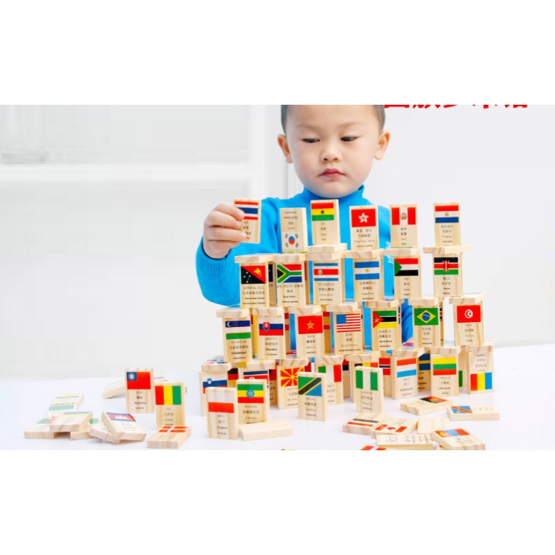 Bộ Domino 100 quốc kỳ các nước - Đồ chơi gỗ thông minh cho bé