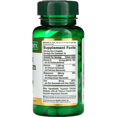 Viên uống Nature's Bounty Calcium Magnesium Zinc with Vitamin D3 hỗ trợ xương khớp