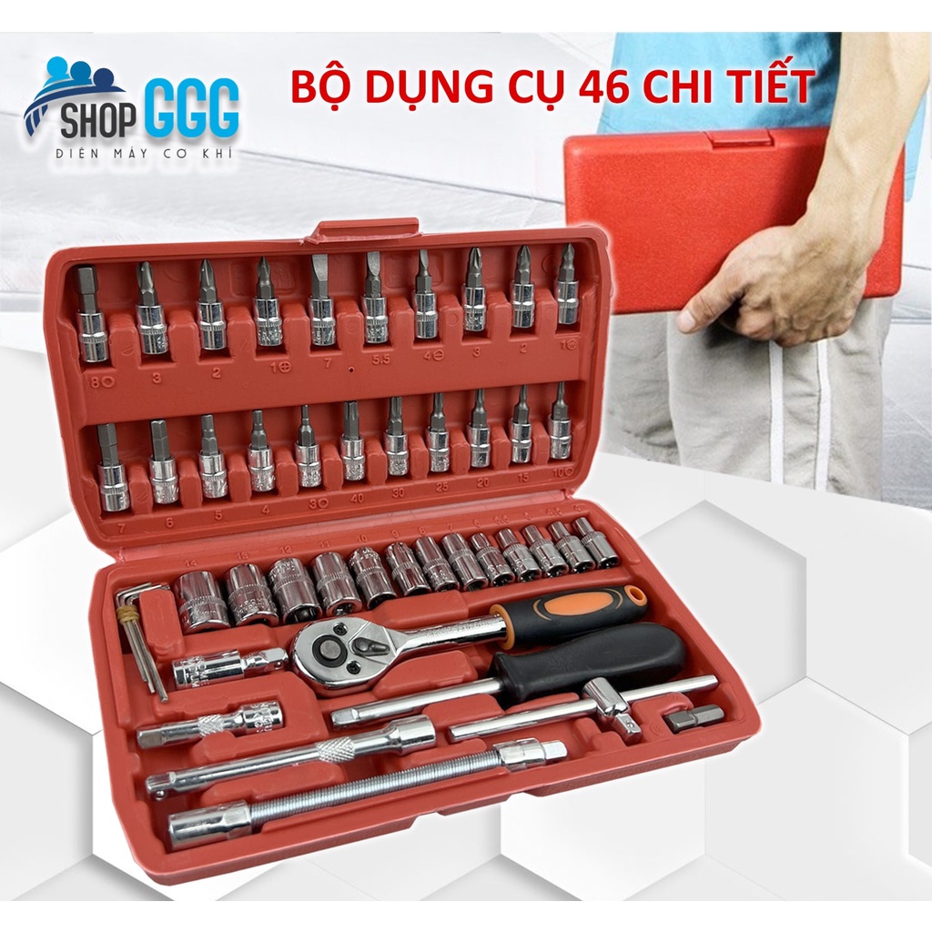 Bộ dụng cụ sửa chữa đa năng 46 chi tiết Tháo mở ốc vít bu lông sữa chữa ô tô xe máy đồ gia dụng