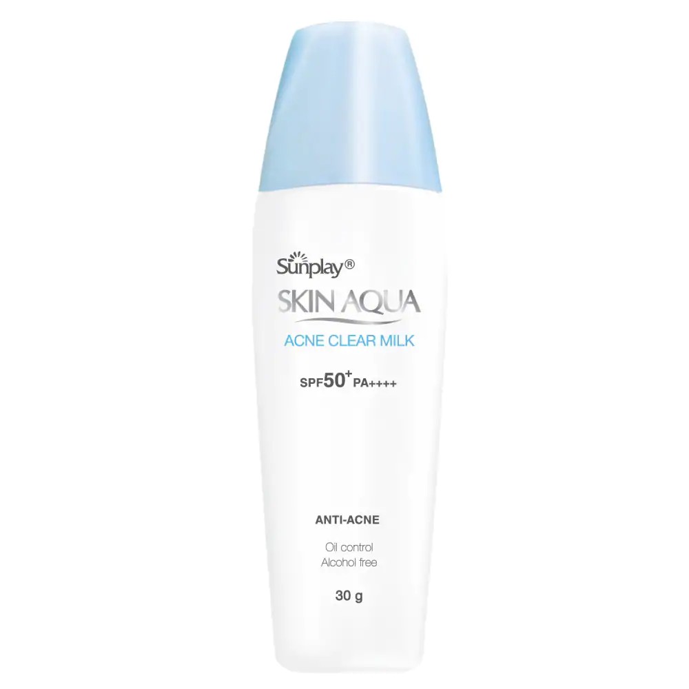 Sunplay Skin Aqua Acne Clear Milk SPF50+, PA++++: Sữa chống nắng dưỡng da ngừa mụn
