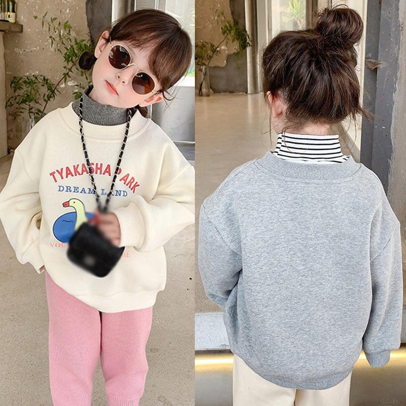 Áo thun tay dài chất liệu polyester thoáng khí hoạ tiết hoạt hình cho bé gái