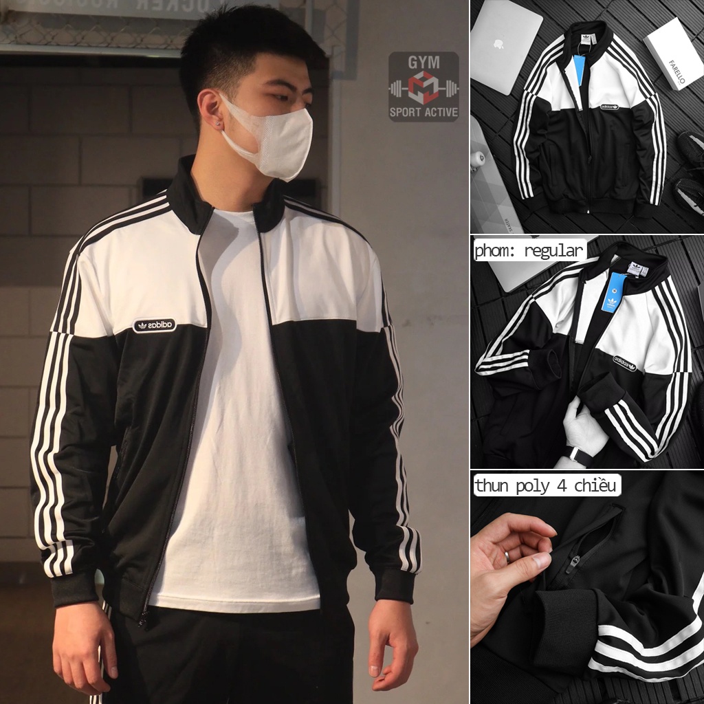 Áo khoác nam thể thao 3 sọc Adidas phối màu trẻ trung năng động chất thun poly 4 chiều
