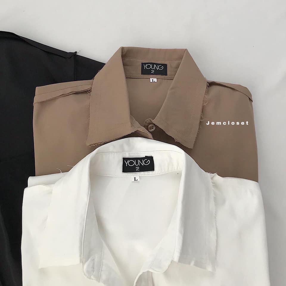 Áo Sơ Mi Nữ Form Rộng Cổ Bẻ Sơ Mi Tay Ngắn 1 Túi Ngực Basic Trơn Năng Động Cá Tính 3 Màu Đen Trắng Nâu DYON 10116