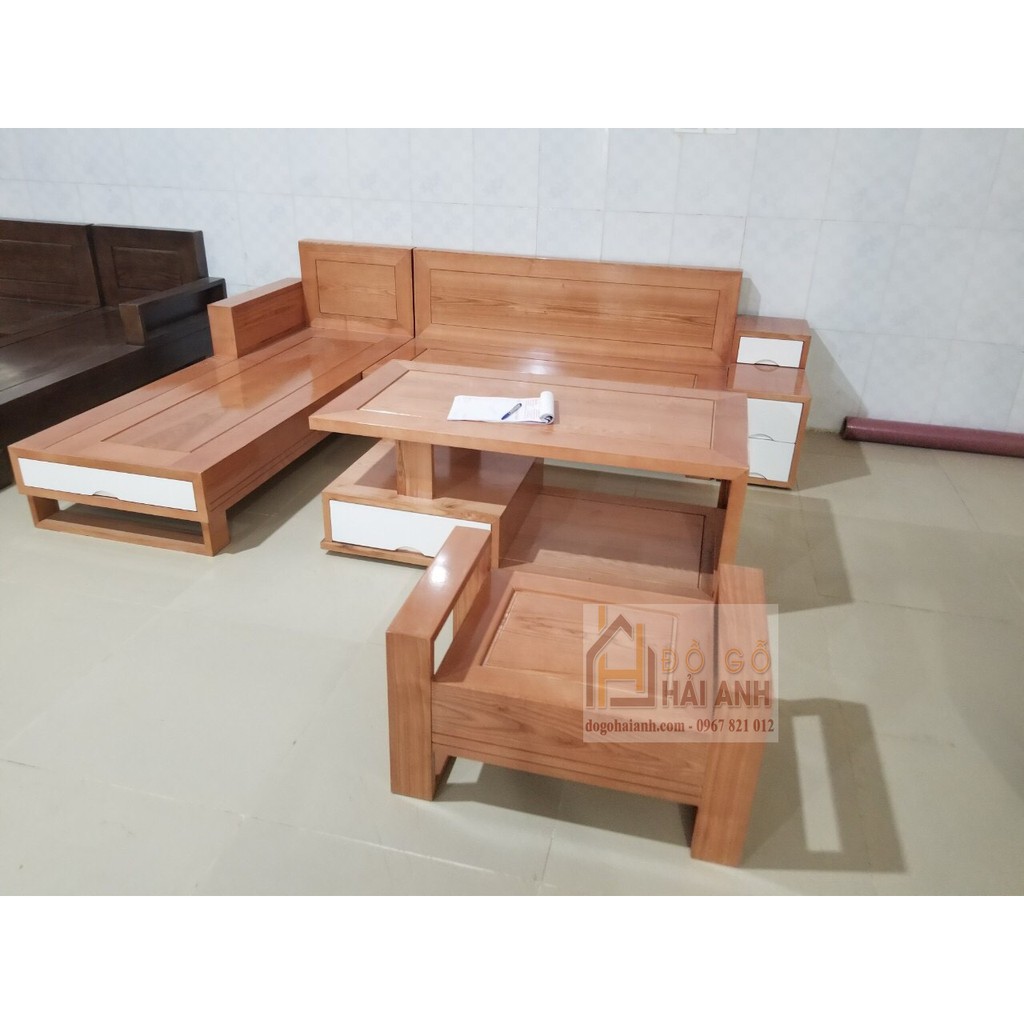 Sofa Góc Gỗ Sồi 3 Ngăn Kéo