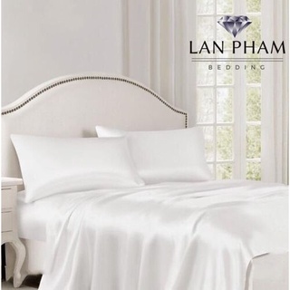 (Loại 1) Bộ Ga Gối Phi Lụa 4 Món Cao Cấp Mt Mềm, Mịn Lan Bedding- Màu Trắng