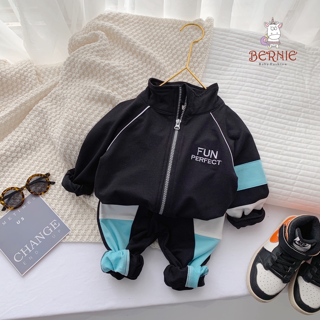 Bộ cotton da cá kéo khoá phong cách thể thao cho bé trai, bộ thun unisex hàng đẹp cho bé