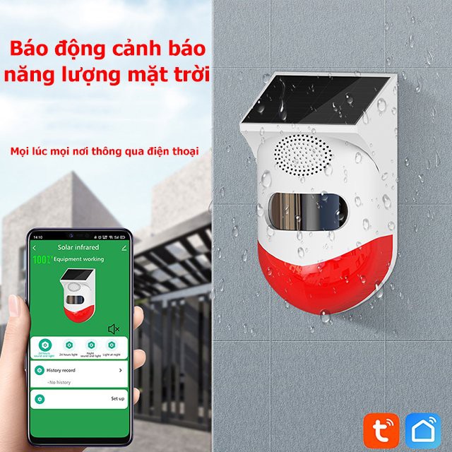 Báo động chống trộm còi hú có đèn chớp sạc pin năng lượng mặt trời kết nối wifi điều khiển qua điện thoại mẫu mới DBD21
