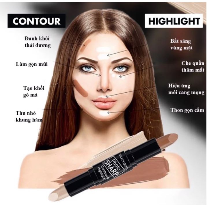 Thỏi Tạo Khối Và Highlight Đa Năng Silkygirl Photo Sharp Contour &amp; Highlight 8g