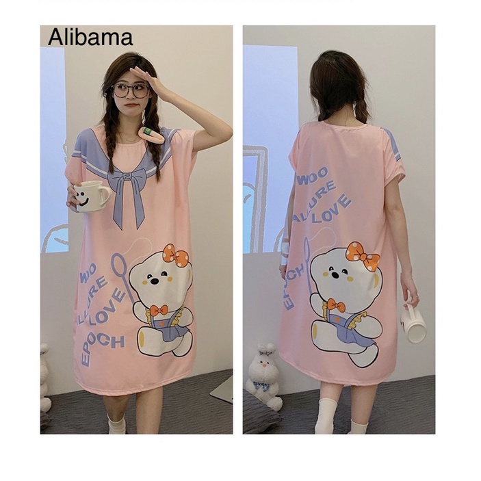 Đầm ngủ Bigsize hoạt hình dễ thương chất thun mịn mát không pha nilon, dài váy 100cm | BigBuy360 - bigbuy360.vn