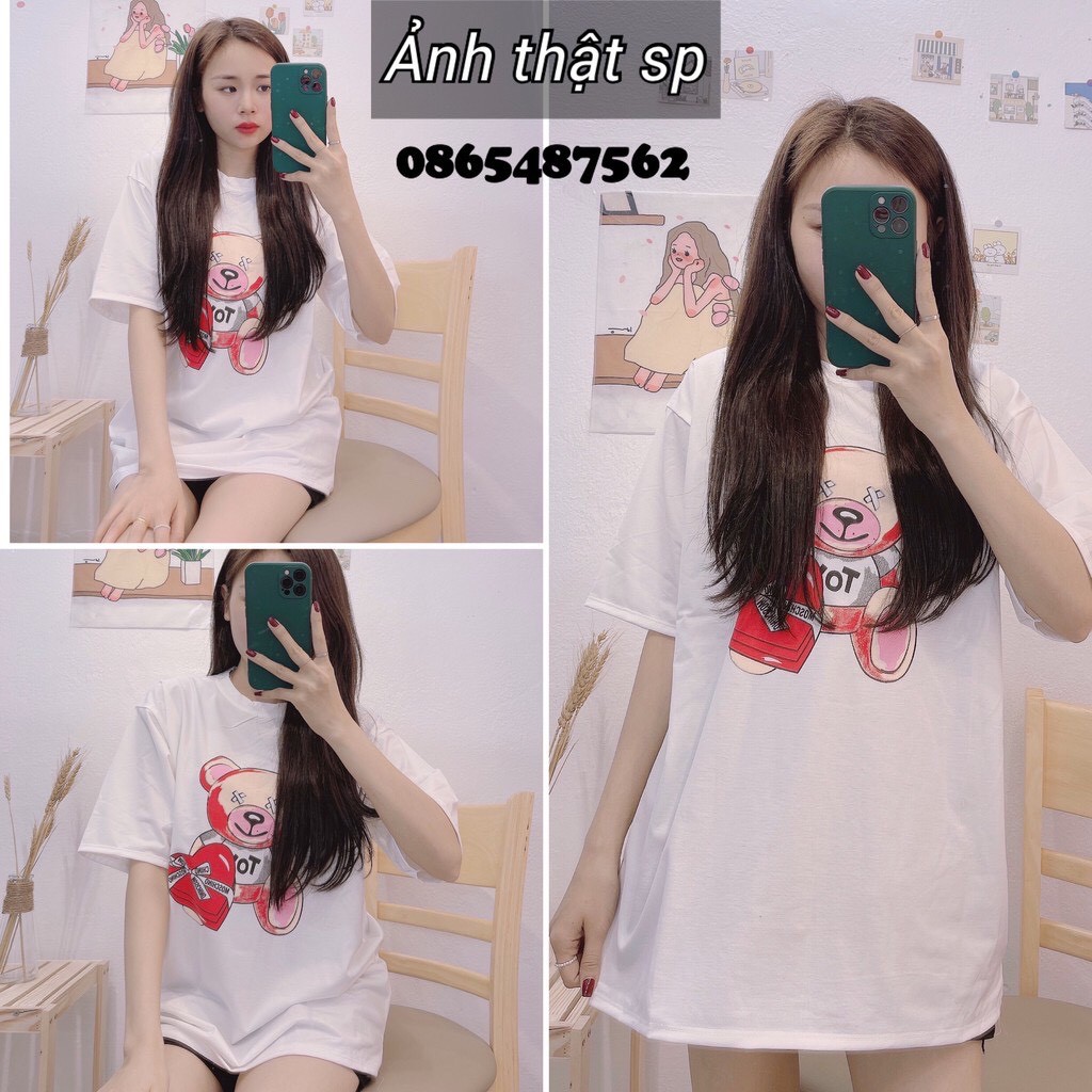 Áo Phông Cotton Free Size Dáng Rộng Dấu Quần Mặc Mùa Hè Free Ship Toàn Quốc, Áo Thun Cute Hình Gấu 2 Màu Đen Trắng, MN11 | BigBuy360 - bigbuy360.vn