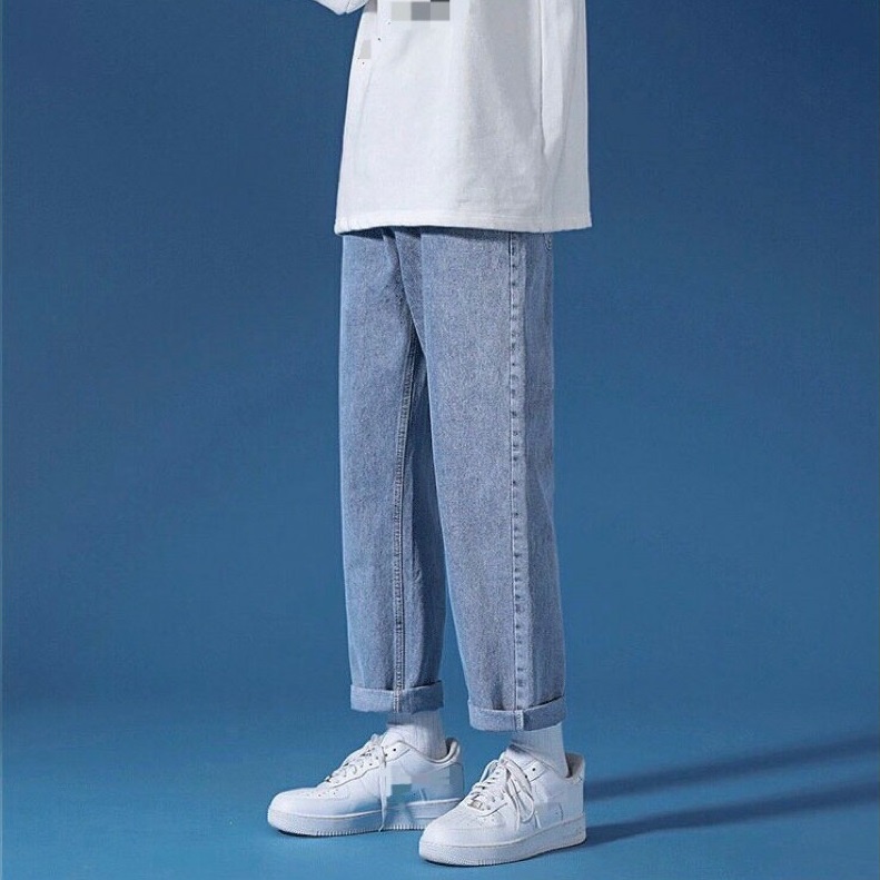 Quần jean suông Hàn Quốc cao cấp dáng rộng ống suông vải jeans bò dày dặn unisex nam nữ R7TR40