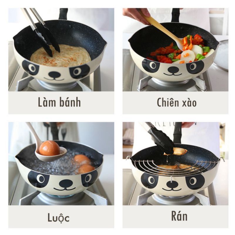 Chảo Panda chống dính đá Maifan cao cấp đáy phẳng phong cách Nhật decor phòng bếp nấu ăn thông minh  Lenhome