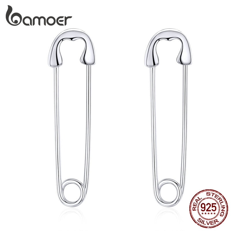 Đôi khuyên tai BAMOER chốt bạc 925 hình chiếc kẹp giấy thời trang cho nữ