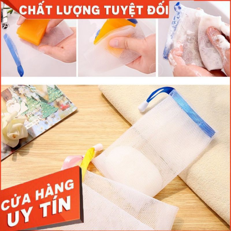 Túi lưới dây rút đựng bánh xà phòng tạo bọt tiện lợi