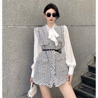 Sét yếm dạ ziczac + áo sơ mi kèm đai ❤️