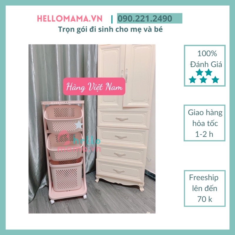 Giá nhựa, kệ nhựa cao cấp 3 tầng đa năng KHUNG và 4 bánh xe di chuyển tiện lợi