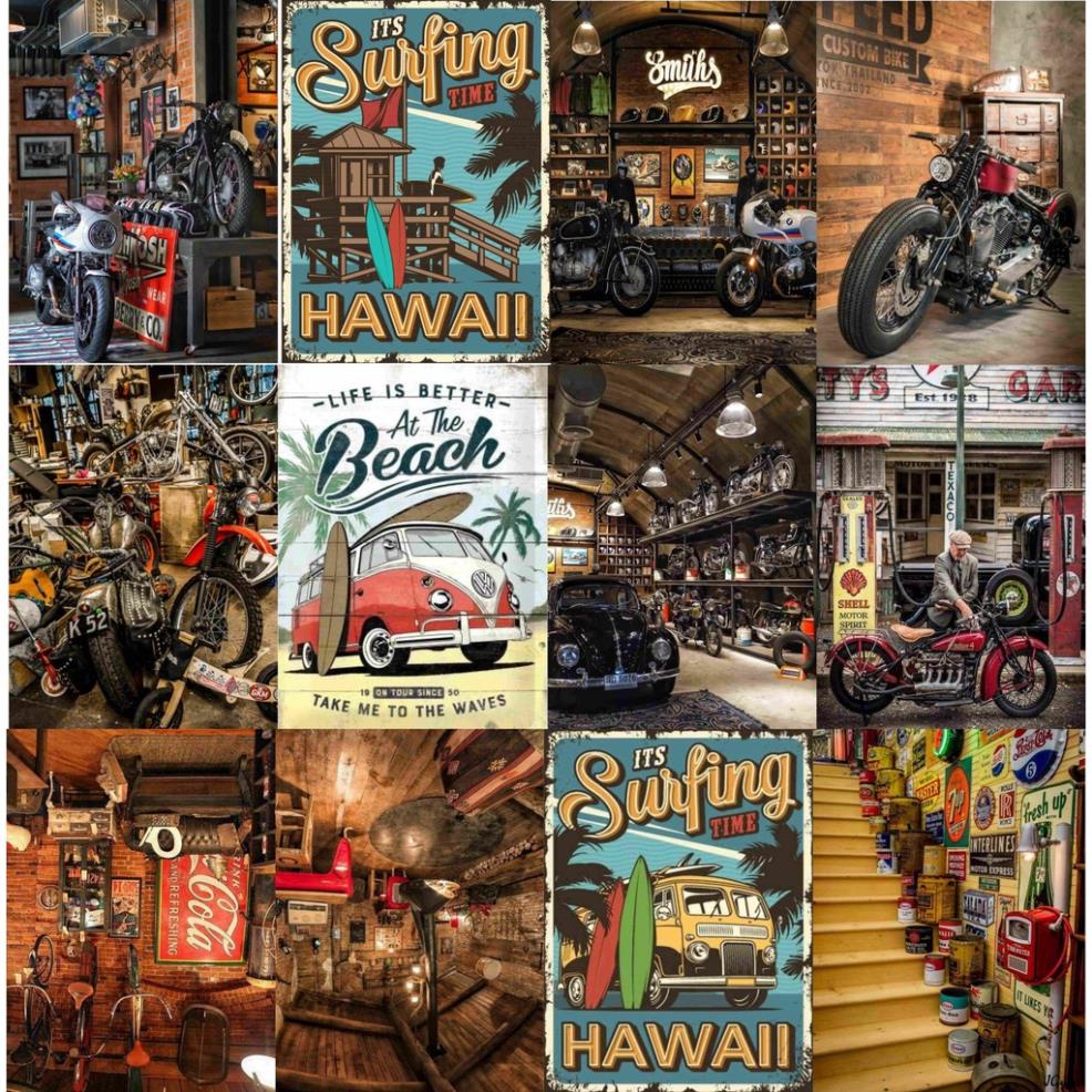 SET 20 TẤM DECAL POSTER DÁN TƯỜNG TRANG TRÍ CỬA HÀNG/CAFE CỔ ĐIỂN VINTAGE CHỐNG THẤM NƯỚC | Kích thước 17x23cm mỗi hình